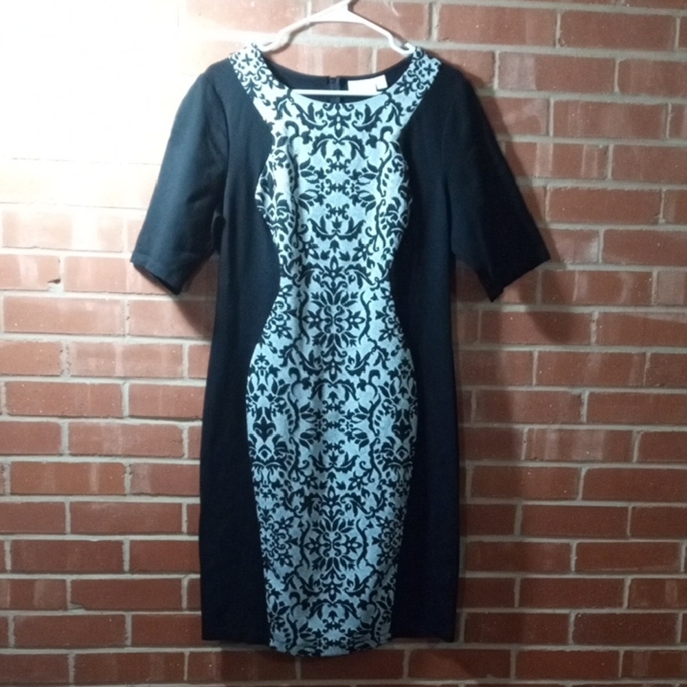 Bisou Bisou Elegant Black and White Patterned Dress